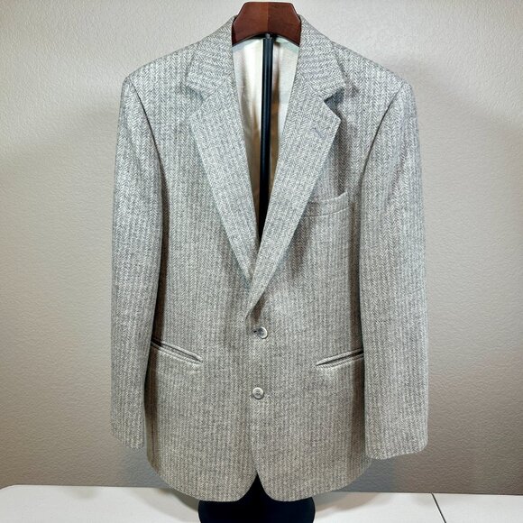 VTG IMPERIAL by HAGGAR 100% Wool Sports Coat Gray Herringbone Suit Coat Mens 40R - Picture 2 of 16